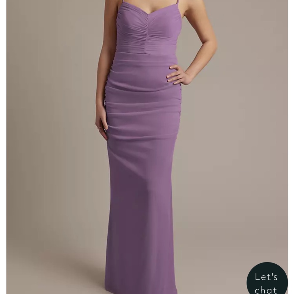 David's Bridal Purple Ruched Maxi Dress